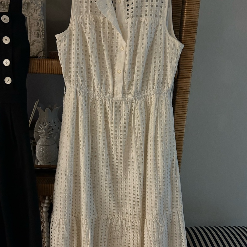 J. Crew White Sleeveless Eyelet w/ Ruffle Hem